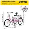 VEVOR Tricycle Adult 26'' Wheels Adult Tricycle 1-Speed 3 Wheel Bikes For Adults Three Wheel Bike For Adults Adult Trike Adult Folding Tricycle Foldab