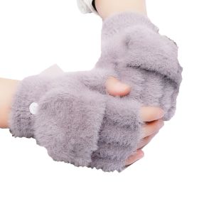 Womens Winter Gloves Warm Convertible Fingerless Gloves for Women Gifts with Mittens Cover Cap (Color: Purple)